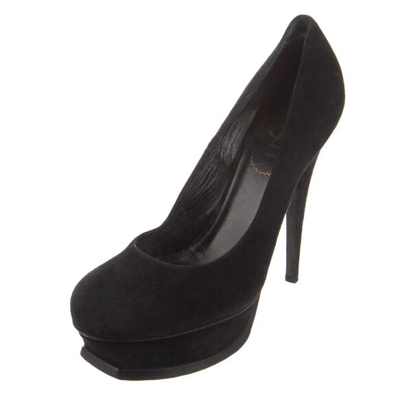 Yves St Laurent 7 Sexy Suede Platform Tribtoo Heels Stiletto Pump Black 37.5 YSL - Picture 3 of 6